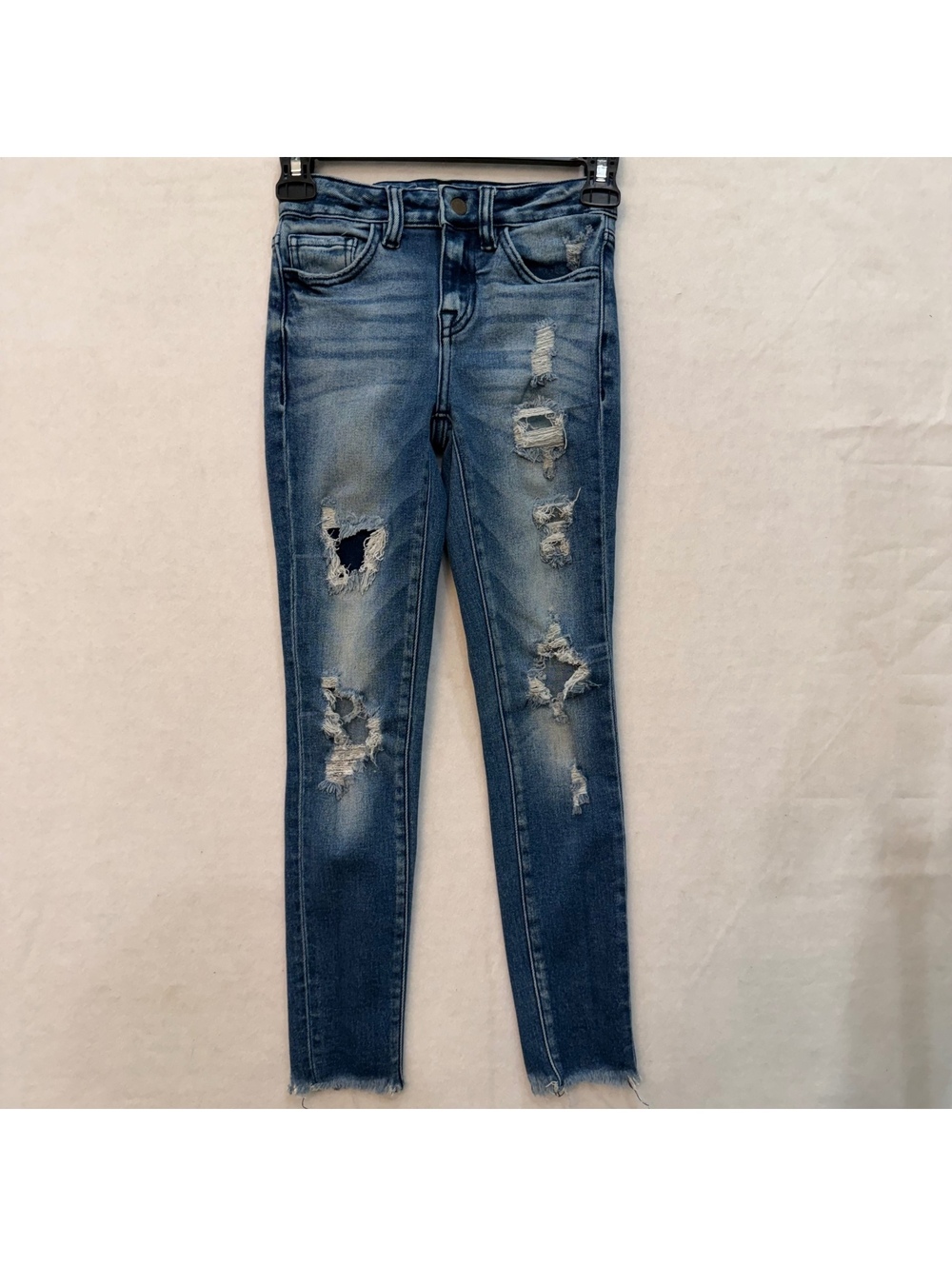 KanCan Jeans Girls Sz 8 Mid Rise Ankle Skinny Distressed Jeans Adjustable Waist